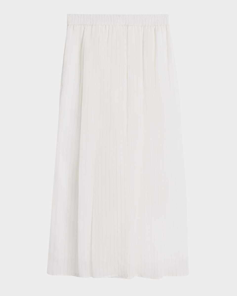 Pinstripe Cotton Gauze Midi Pull-On Skirt